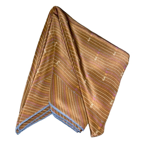 LOEWE Gold Beige Multicolor Monogram All Over Print Silk Scarf